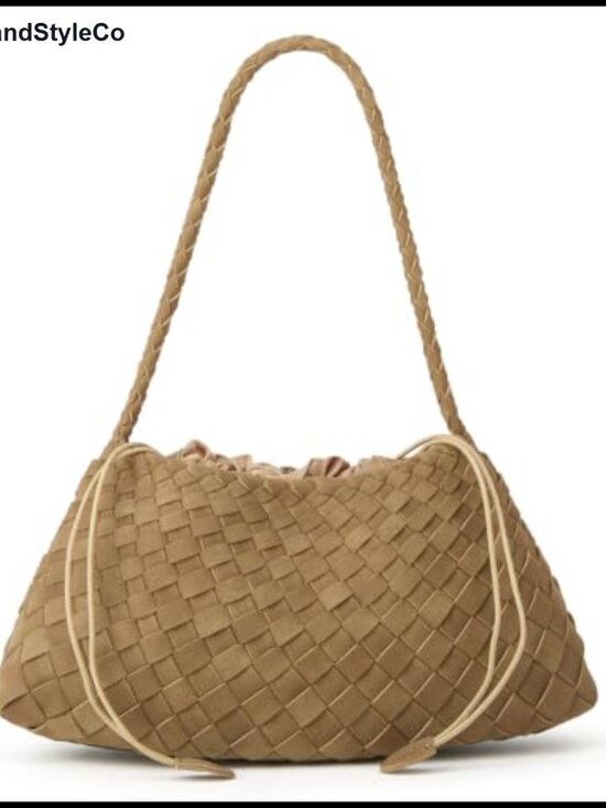 Handbags - Woven Suede Hobo Shoulder Bag PU Leather Slouchy Tote Purse